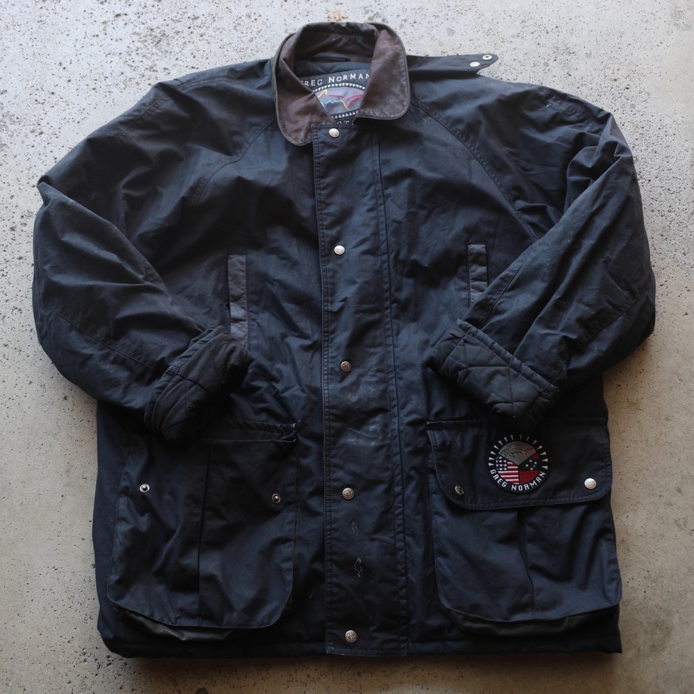 Vintage 90s Greg Norman Collection Golf Jacket Mens L Black Leather Collar Quilt